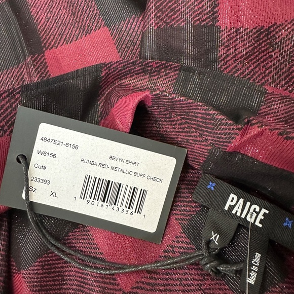 NWT Paige Black & Rumba Red Metallic Buff Check Shirt Size XL - Picture 7 of 8